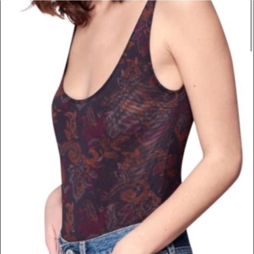 Intimately Free People paisley mesh thong bodysuit